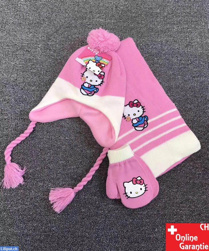 Bild 1: Hello Kitty Kinder Winterset 3-teilig, Wintermütze, Schal + Handschuhe