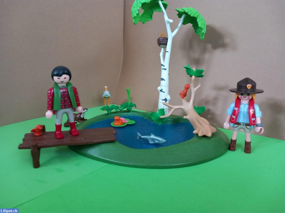 Bild 1: Playmobil Teich mit Steg, Bäume, Ranger und Tiere