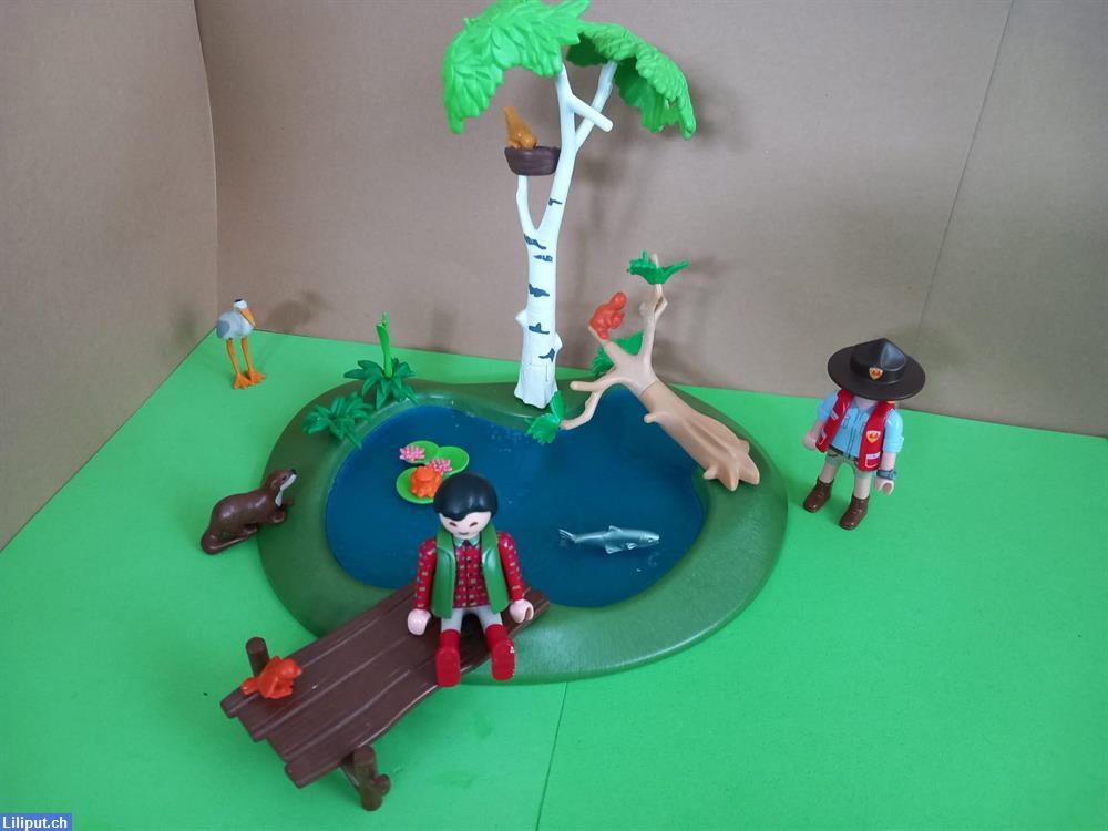 Bild 2: Playmobil Teich mit Steg, Bäume, Ranger und Tiere