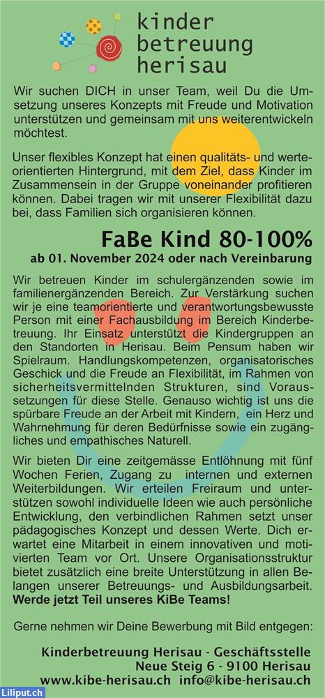 Bild 1: Kinderbetreuung Herisau sucht MiterzieherIn 80-100%